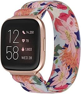 TOYOUTHS Elastic Band Compatible with Fitbit Versa/Versa 2 Scrunchie Bands Fabric Nylon Sport Stretchy Strap Fashion Versa Lite Special Edition Wristband Women Men (Light Blue Floral, Small)