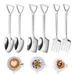 6Pcs Stainless Steel Shovel Spoon Set, Creative Spade Spoon Fork Set, Novelty Spade Teaspoons, Fashion Tableware Shovel Spoons Stainless Steel Set for Family and Party