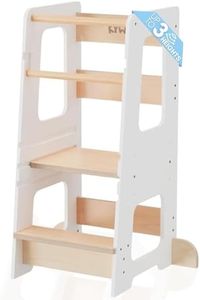 KYWAI® Toddler Kitchen Stool, Kitchen Tower Toddler, Kids Step Stool – Montessori Design Adjustable to 3 Heights with Double Safety Rail, Anti-Tip Legs & Non-Slip Pads for Safe and Independent Use