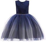 Glamulice Princess Ombre Tulle Navy Blue Dress 9 10 Girls Wedding Dresses White Tutu Toddler Classic Rhinestone Flower Girl Lace Fancy Ballgown Pageant Party Evening Dance Ball Gown Photoshoot