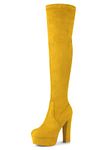 Allegra K Women's Platform Block Heel Over Knee High Boots Yellow 7 UK/Label Size 9 US