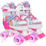 MammyGol Roller Skates for Girls Kids, 4 Size Adjustable Rainbow Quad Skates with All Light Up Wheels for Toddlers Boys Outdoor Indoor