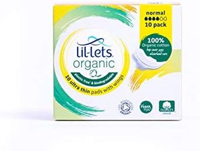 Lil-Lets Coussinets normaux bio | 10 coussinets avec ailes | Débit léger à moyen débit
