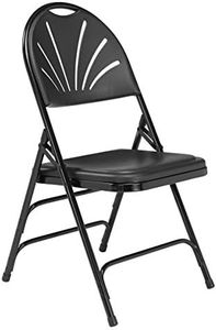National Public Seating 1100 Series Steel Frame Polyfold Fan Back Double Hinge Folding Chair with Triple Brace 480 lbs Capacity Black (Carton of 4)