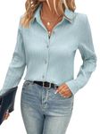 Shasmi Women & Girls Sky Blue Solid Color Button Front Texture Long Sleeve Slim Fit Shirt (Wshirts 144 Sky Blue-M)