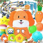 KIPRITII Puppy Toys for Dog Teething-25 Pack Exclusive Puppy Dog Chew Toys for Boredom with Rope Toys, Dog Treat Balls & Dog Toy for Puppy and Small Dogs, Hold a Bottle