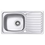 JASSFERRY Stainless Steel Kitchen Sink 1.0 Single Bowl Topmount Reversible Drainer Draining Board with Waste, 800 x 440 mm