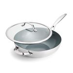 GreenPan Valencia Pro Tri-Ply Stainless Steel 12” Wok with Lid, PFAS-Free Ceramic Nonstick Coating, Induction Ready Cookware, All Cooktops, Dishwasher & Oven Safe to 600F