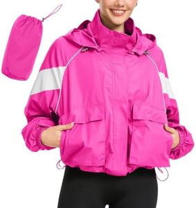 PESION Womens Waterproof Raincoat Lightweight Rain Jacket Trench Coat Removable Hooded Windbreaker With Pockets for Outdoor, Hot Pink, XXLarge