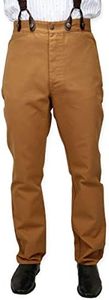 Historical Emporium Men's High Waist Classic Canvas Work Trousers, Victorian Western Pants with Suspender Buttons 34 Brown