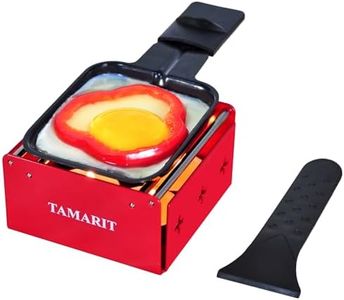TAMARIT Personal Raclette Grill- Portable Candlelight Raclette Cheese Melter with Non-Stick Pan & Spatula - Small Raclette Machine for One Person, Picnic, Camping & Home, Red
