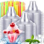 4 oz Flower Snow Cone Cups with Straws, Reusable Snow Cone Cups Shaved Ice Bowls with Snow Cone Straws Snack Cups Snow Cone Cups for Summer Holiday Beach Party Birthday Wedding Food Service (100 Set)