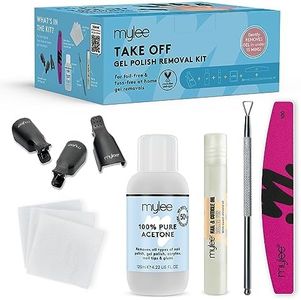 Mylee Take Off Ultimate Nail Gel Polish Removal Kit, Complete Set for Quick, Hassle-Free & Salon-Quality Results, Includes Acetone, Reusable Clips, Nail Wipes, Nail File, Cuticle Oil Pen & Gel Scraper