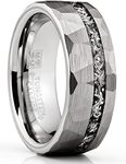 Metal Masters Co. Men's Tungsten Carbide Ring Hammered Meteorite Wedding Band 8MM Silvertone Black, Metal, No Gemstone