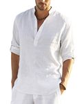 COOFANDY Men's Casual Long Sleeve Henley Shirts Cotton Linen Premium Beach T-Shirt