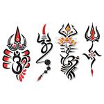 Temporary Tattoowala Om Trishul With God Shiva Designs Pack of 4 Temporary Tattoo Sticker For Men and Woman Temporary body Tattoo (2x4 Inch)