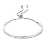 WOWORAMA Dainty Silver Bracelet for Women Adjustable Bolo Slider Bangle Bracelets Stackable Friendship Love Bracelet Cubic Zirconia Titanium Steel Cuff Bangles