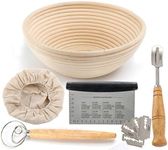 9inch Round Natural Rattan Bannetons Bread Proofing Basket Set Baking Tools with Dough Scraper Dough Whisk Linen Cloth Liner