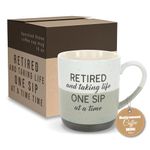 Pavilion Gift Company Retired and Taking Life One Sip at A Time-15oz Speckled Stoneware Coffee Cup Mug, 15 oz, Beige