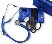 EMI Royal Blue Dual Head Sprague Rappaport Stethoscope and Manual Blood Pressure Adult Cuff Aneroid Sphygmomanometer Set