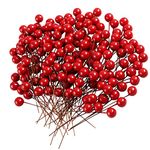 Artificial Berries 200Pcs 10mm Xmas Holly Berry for Christmas Tree Decoration Garland DIY Craft, Red