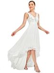 Ever-Pretty Women's Wedding Dresses High Low V Neck Tulle Sequin Appliques Evening Gowns White 20