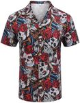 COOFANDY Mens Hawaiian Shirts Short Sleeve Striped Shirt Button Down Summer Beach Shirts