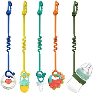 Baby Toy Strap - Keep Your Baby's Toys and Sippy Cups Secure with Toy Straps and Sippy Cup Strap, 5 Pack Adjustable Silicone Straps for Strollers, High Chairs, Cribs, Car Seats, Multi Colors