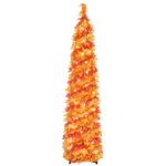 MACTING 5FT Fall Tree with Lights, Pop Up Fall Lighted Tree Easy-Assembly, Autumn Maple Leaf Collapsible Tinsel Coastal Glittery Tree for Porch Home Holiday Thanksgiving Xmas Decorations