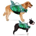 Eyein Dog Life Jacket - Shark Pet Life Vest Pool Preserver for Swimming Boating Pool with High Buoyancy and Ripstop Rescue Handle, Reflective Pet Lifesaver for Small Medium Large Dogs(Green,XL)