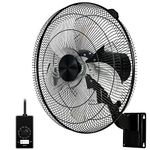 HealSmart 18 Inch Household Commercial Wall Mount Fan, 90 Degree Horizontal Oscillation, 5 Speed Settings, Black, 1-Pack