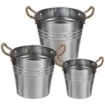 Belle Vous Silver Metal Bucket (3 Pack) - Galvanised Iron Heavy Duty Buckets with Handle - Indoor/Outdoor Home & Garden Storage for Ash, Coal, Party Favors, Cleaning Supplies, Flowers & Ice Buckets