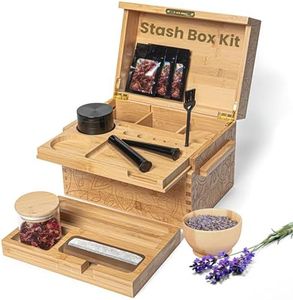 Stash Box With Lock - Wooden Stashbox For Herbs With Accessories Set, Rolling Tray, Grinder, Smell Proof Glass Jar Combination, Large Bamboo Wood Storage Box Decorative Organizer Pot Stash Box Kit