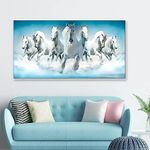 DEKORSTATION Equestrian Elegance Dynamic Seven Running Horses Floating Frame Canvas Wall Painting for Home and Office Decor (A Symphony of Strength and Beauty) 48" L x 24" H