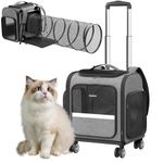 Rolling Cat Carrier with Wheels: Airline Approved Dog Carrier for Small Dogs & Large Cats, Expandable Pet Carrier on Wheels with Cat Play Tunnel, Large Capacity, Breathable Mesh, Side Pocket, Grey