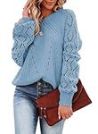 CHICZONE Women Plus Size Sweater Long Sleeve Fall Winter Crew Neck Crochet Knit Pullover Sweaters Ladies Solid Work Trendy Cute Jumpers Tops Sky Blue XX-Large