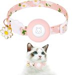 Airtag Cat Collar, JXFUKAL Kitten Collar Breakaway with Silicone Airtag Holder, Bells & Flower Charm for Girl Cats Boy Cats Small Dogs(Pink)