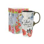 Ceramic Mug Tall Coffee Cup with Lid, Handle and Color Box Latte Mug, 17oz. Butterfly,Give to Mom,Mother's Day Mug