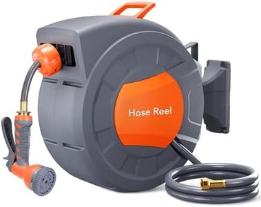 GAOMON Retractable Garden Hose Reel - 1/2 in x 100 ft, Wall Mounted, 9-Function Sprayer, Any Length Lock, 180° Swivel, Automatic Rewind & Slow Return System