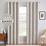 MIULEE 100% Blackout Linen Textured Curtains for Bedroom Solid Thermal Insulated Ivory Grommet Room Darkening Curtains & Drapes Luxury Decor for Living Room Nursery 52 x 96 Inch (2 Panels)