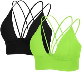 MotoRun Strappy Sports Bra Sexy Bralettes for Women Criss Cross Bras Rave Top Black Green 2 Pack M