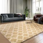 Puremy Area Rugs 8x10, Shag Rugs for Living Room, High Pile Fluffy Carpet for Bedroom, Kids Room, Nursery, Home Decor, Geometric, Beige/White