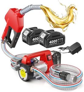 TaskStar Fuel Transfer Pump Battery Powered,12GPM Electric Pump Kit with 18V 2x4.0Ah Batteries & Charger, Portable Cordless Pump with Auto-off Nozzle & 2x 6.6FT Hoses for Diesel Kerosene Transfer
