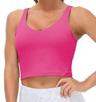 Wjustforu Women Sports Bra Yoga Tank Longline Padded Workout Crop Tank Top Fitness Workout Running Top (Medium, A-Bright Pink)