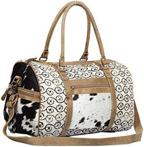 Myra Bag Meandering Upcycled Canvas & Cowhide Travveller Duffel Bag S-1327