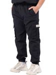 NATUST Boys Cargo Trousers Kids Elastic Waist Joggers Multi Pockets Casual Pants Black 9-10 Years