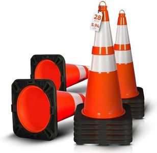 Pyle 28" PVC Traffic Cones, 12-Pack Safety Cones for Parking, Construction, Roadwork, & Sports Training, High-Visibility Orange, Durable, Stackable Design, Heavy-Duty Base for Stability in All Weather