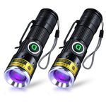 DARKDAWN UV 395nm Light USB Rechargeable Ultraviolet LED Blacklight Fluorescent Flashlight Mini Wood’s Lamp Portable with Clip Detector for Pet Urine Stains, Scorpion, Uranium Glass, Cure Resin 2-Pack