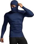 TSLA Men's Thermal Compression Shirts Hoodie with Face Cover, Long Sleeve Winter Sports Base Layer Top, Active Running Shirt, Heatlock Hoodie Navy, L