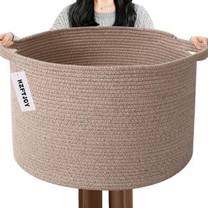 HZFTJOY Large Blanket Basket for Organizing,115L Closet Organizers and Storage Bins Box for Shelves Woven Rope Storage Baskets,Living Room,Bedroom,Dorm,Laundry room (Brown)